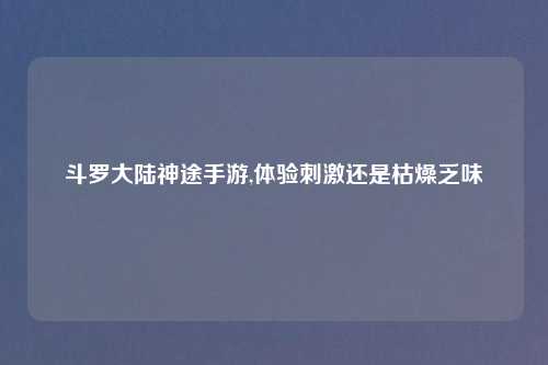 斗罗大陆神途手游,体验刺激还是枯燥乏味