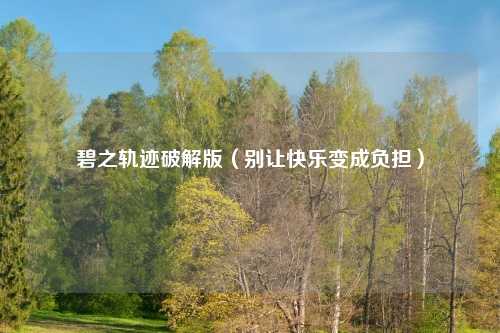 碧之轨迹破解版（别让快乐变成负担）