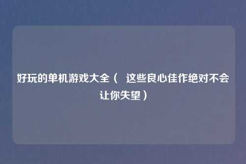 好玩的单机游戏大全（  这些良心佳作绝对不会让你失望）