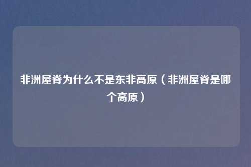 非洲屋脊为什么不是东非高原（非洲屋脊是哪个高原）