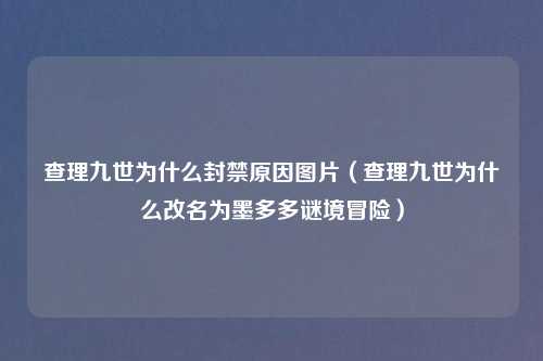 查理九世为什么封禁原因图片（查理九世为什么改名为墨多多谜境冒险）