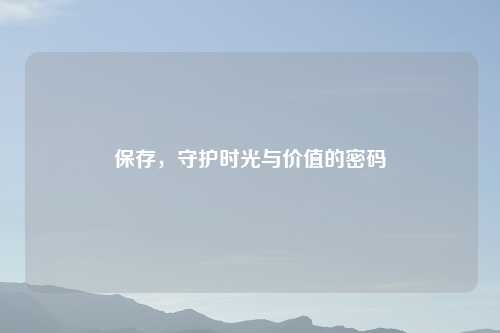 保存，守护时光与价值的密码