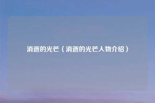消逝的光芒（消逝的光芒人物介绍）