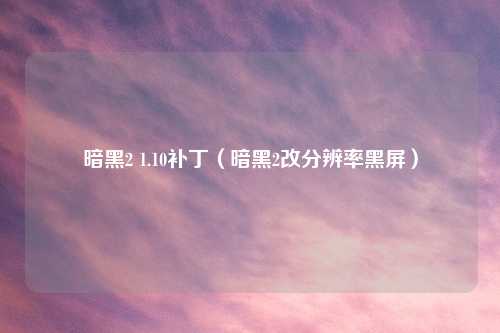 暗黑2 1.10补丁（暗黑2改分辨率黑屏）