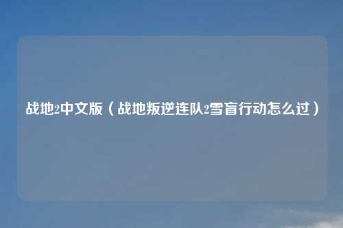 战地2中文版（战地叛逆连队2雪盲行动怎么过）