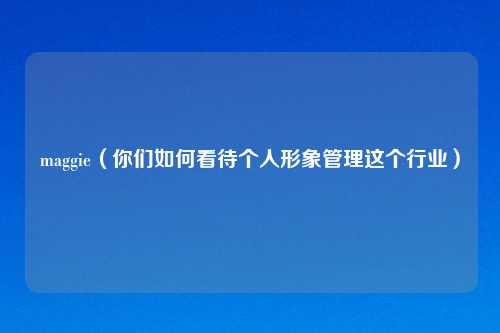 maggie（你们如何看待个人形象管理这个行业）
