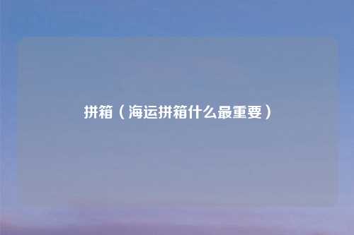 拼箱（海运拼箱什么最重要）