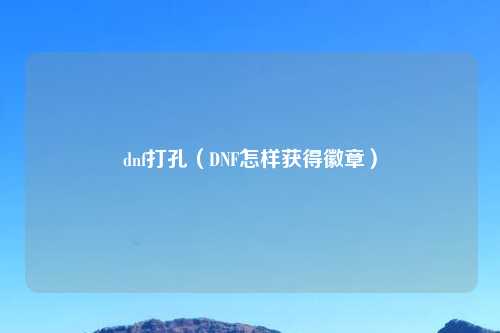 dnf打孔（DNF怎样获得徽章）