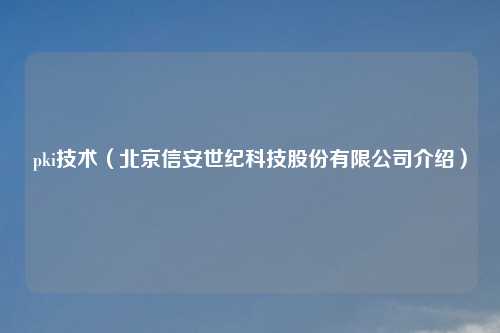 pki技术（北京信安世纪科技股份有限公司介绍）