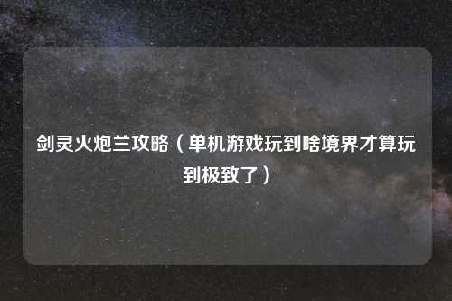 剑灵火炮兰攻略（单机游戏玩到啥境界才算玩到极致了）
