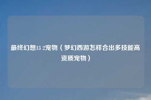 最终幻想13 2宠物（梦幻西游怎样合出多技能高资质宠物）