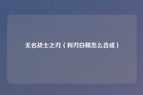 无名战士之刃（利刃白鞘怎么合成）