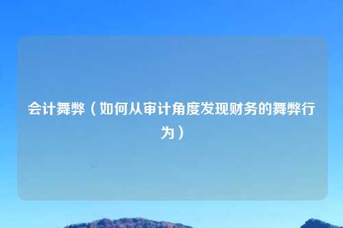 会计舞弊（如何从审计角度发现财务的舞弊行为）