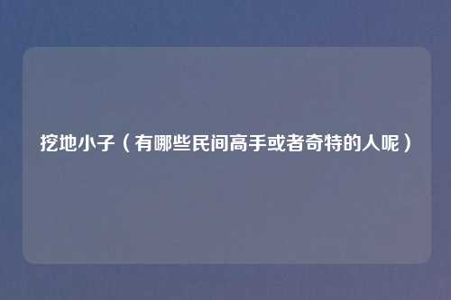挖地小子（有哪些民间高手或者奇特的人呢）