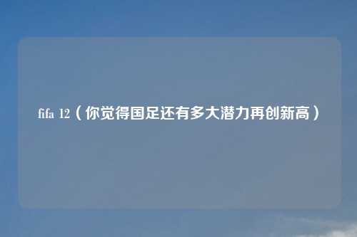 fifa 12（你觉得国足还有多大潜力再创新高）