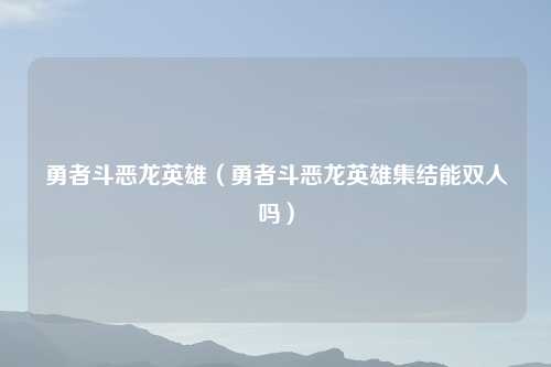 勇者斗恶龙英雄（勇者斗恶龙英雄集结能双人吗）