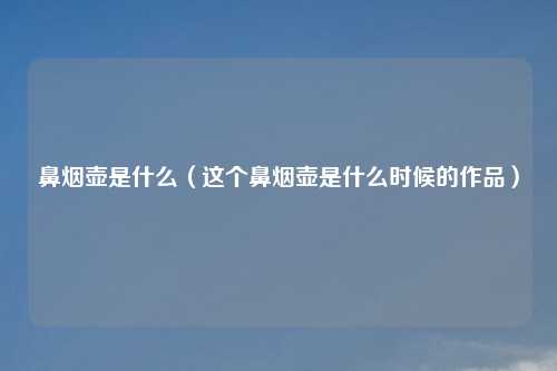 鼻烟壶是什么（这个鼻烟壶是什么时候的作品）