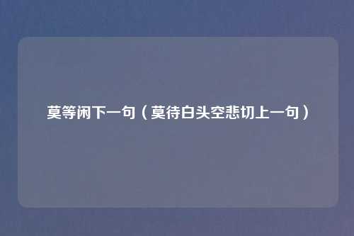 莫等闲下一句（莫待白头空悲切上一句）