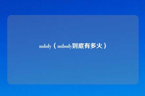 nobdy（nobody到底有多火）