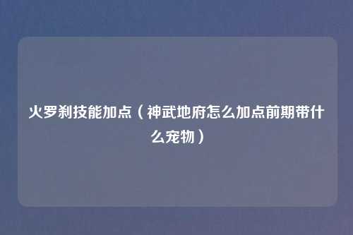 火罗刹技能加点（神武地府怎么加点前期带什么宠物）