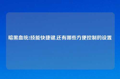 暗黑血统2技能快捷键,还有哪些方便控制的设置