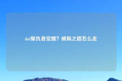 dnf复仇者觉醒？破局之路怎么走