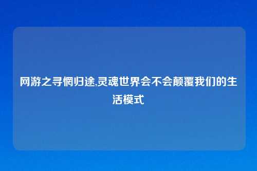 网游之寻惘归途,灵魂世界会不会颠覆我们的生活模式