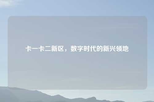 卡一卡二新区，数字时代的新兴领地
