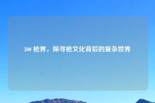 300 枪界，探寻枪文化背后的复杂世界