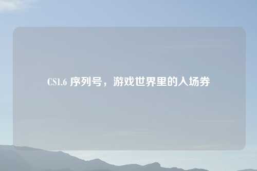 CS1.6 序列号，游戏世界里的入场券