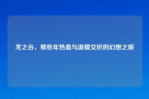 龙之谷，那些年热血与温情交织的幻想之旅